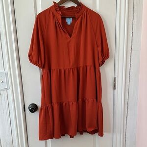 CeCe Orange Dress with Ruffled Neckline XL lined
